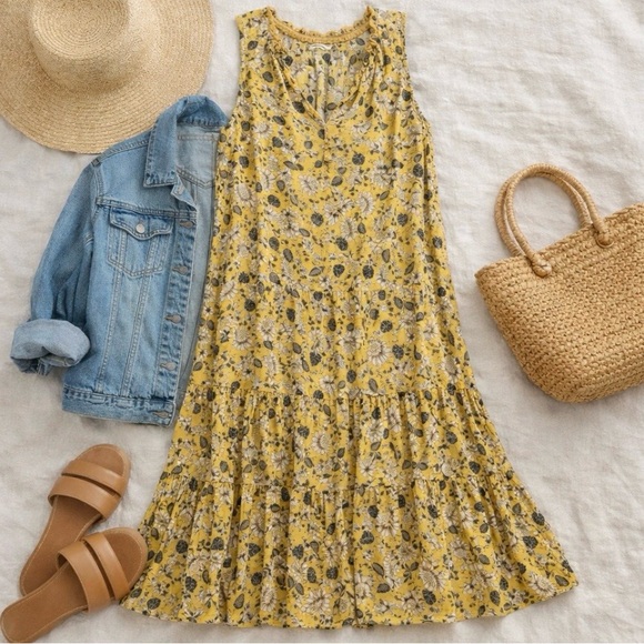 Max Studio Dresses & Skirts - Max Studio Mustard Floral Tiered Maxi Dress | Boho Cottagecore Summer Dress